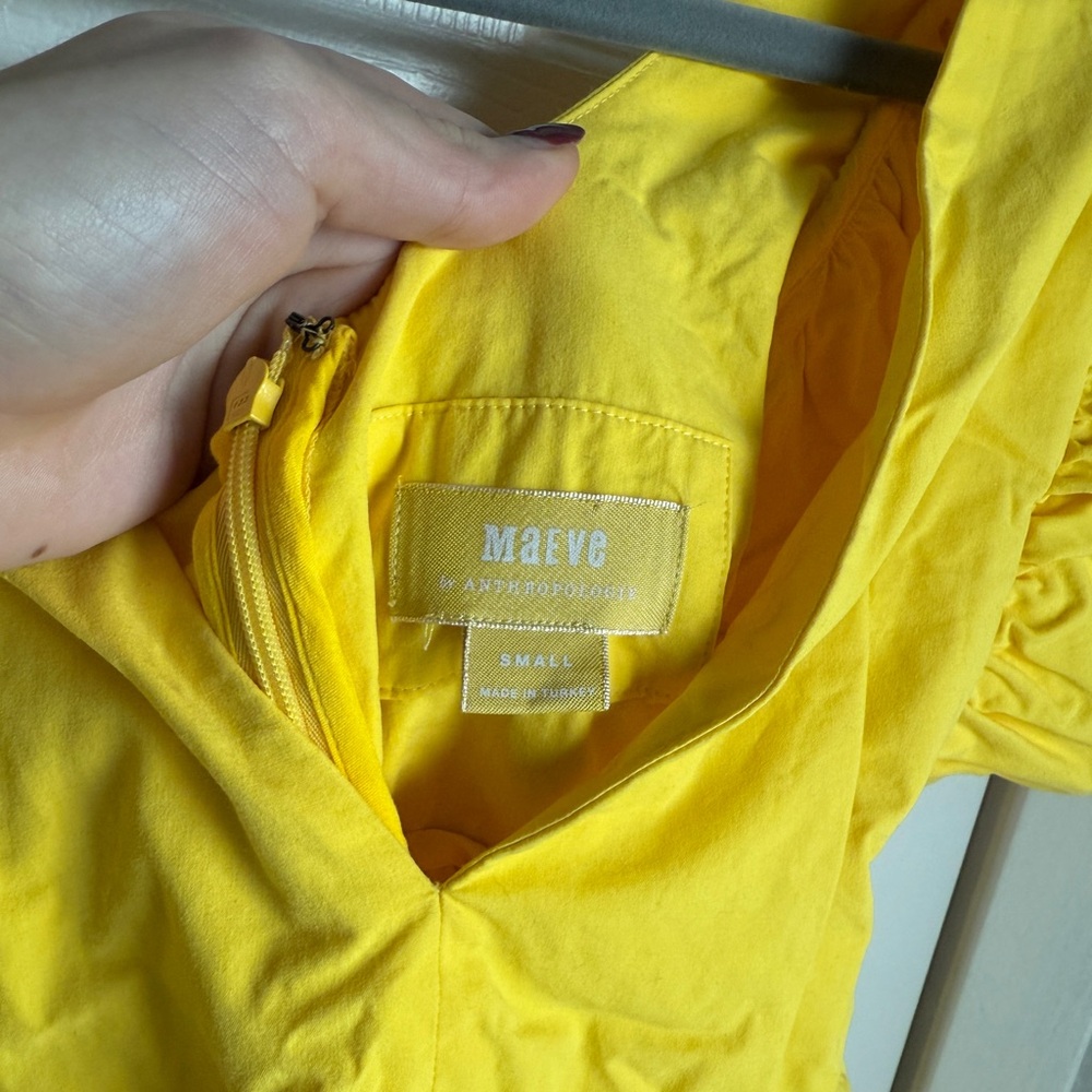 MAEVE ANTHROPOLOGIE Flutter-Sleeve Babydoll Midi Dress Yellow V Neck Casual Sz S - Picture 6 of 10